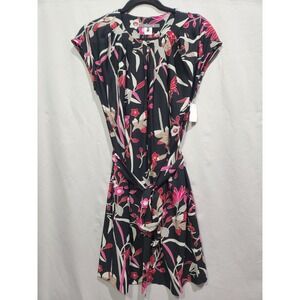 NWT Pippa Floral Cap Sleeve Belted Sheath Dress Women Size 2 Black Pink‎